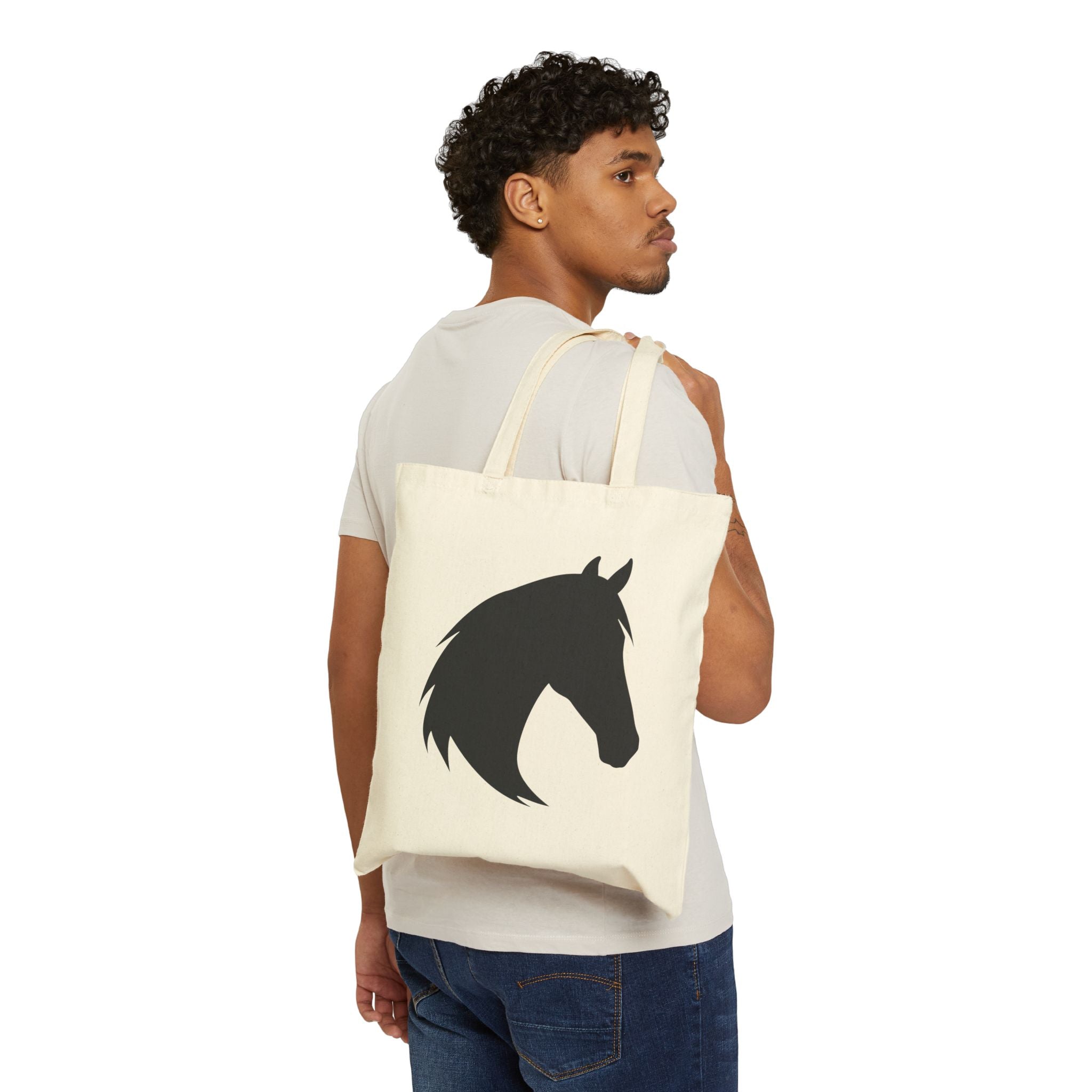 Horse Head Silhouette Canvas Tote Bag | Equestrian Farm Tote | Minimalist Horse Lover Market Bag | Rustic Farmhouse Country Tote