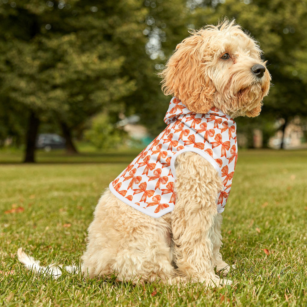 Orange Coquette Bows Cute Pet Hoodie - Adorable Puppy Sweater, Small Dog Outfit, Furry Friend Gift, Pet Apparel, Animal Lover Present