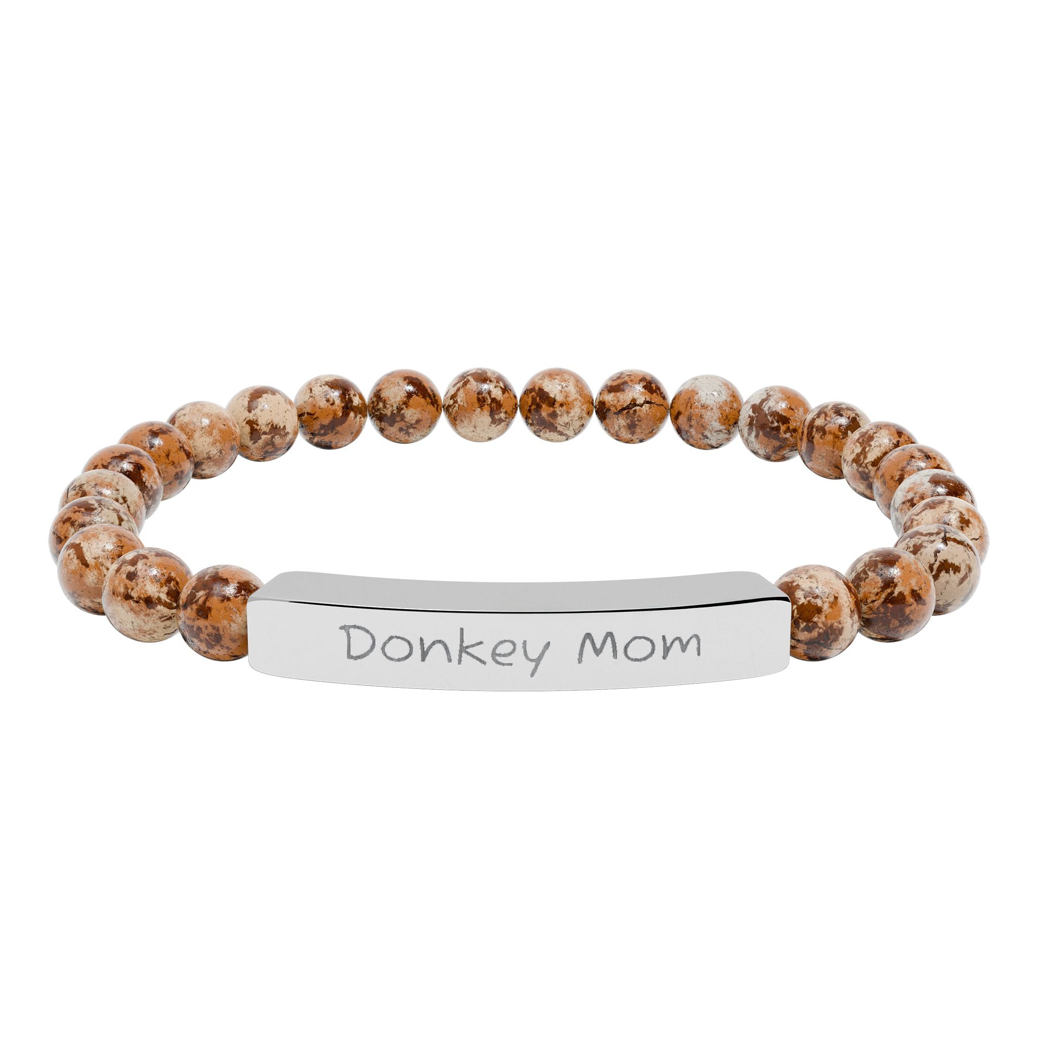 Donkey Mom Natural Stone Stretch Bracelet – Engraved Donkey Lover Jewelry, Farm Mom Gift, Rustic Homestead Bracelet