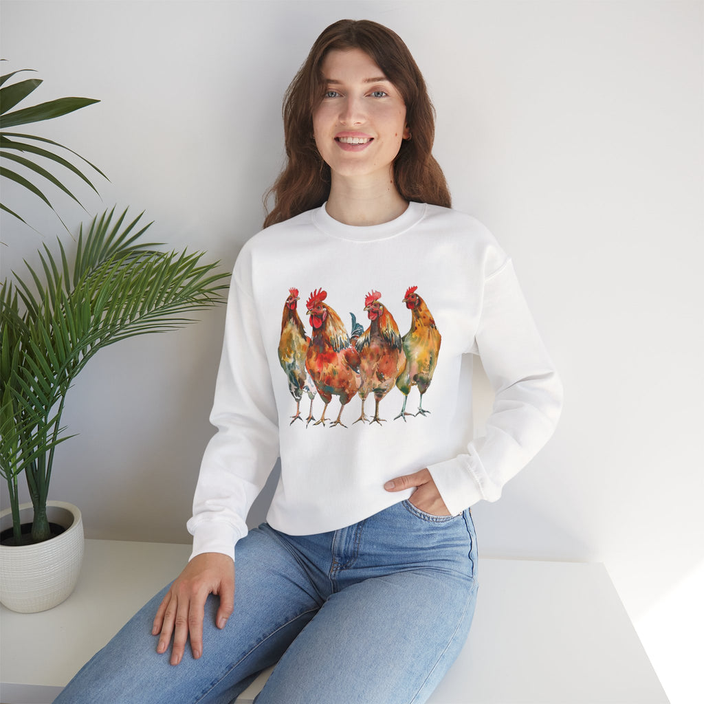 Chicken Flock Sweatshirt – Farmhouse Hen Lineup Crewneck, Cozy Homestead Chicken Mom Pullover, Unisex Gildan 18000