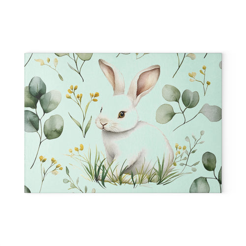 Cottagecore Bunny Glass Cutting Board | Watercolor Rabbit Kitchen Decor | Farmhouse Bunny Tempered Glass Cutting Board | Gumpert Homestead
