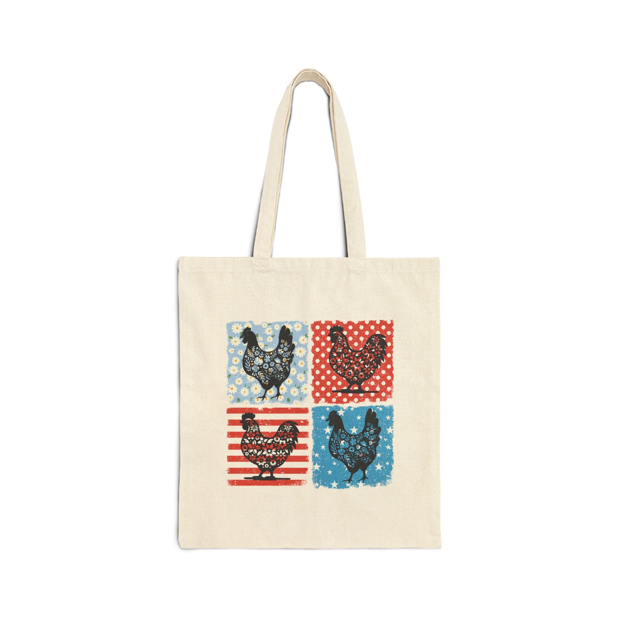Patchwork Chicken Tote Bag – Farmhouse Chicken Canvas Bag, Cottagecore Hen Market Tote, Reusable Homestead Shopping Bag, Chicken Lover Gift, Country Farm Tote