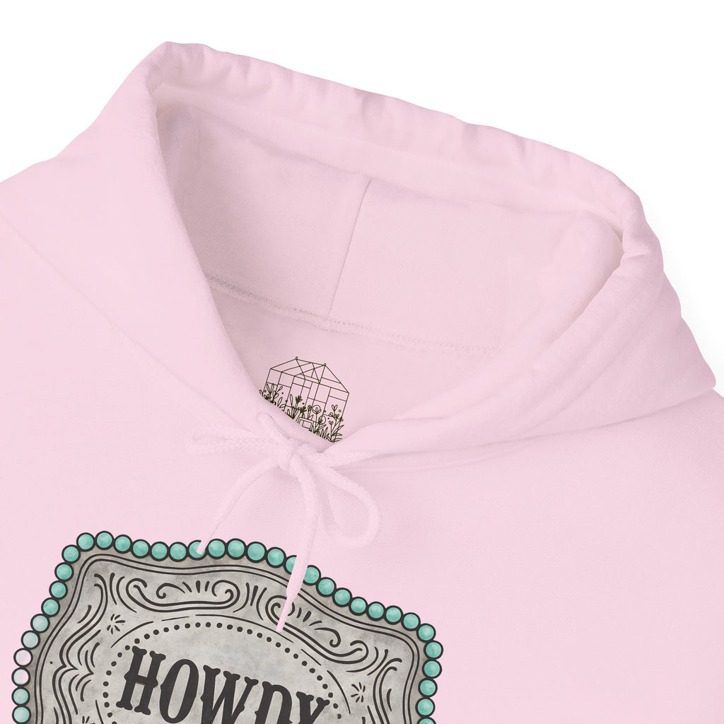 Howdy Turquoise Beaded Rodeo Belt Buckle Hoodie – Unisex Farmhouse Western Sweatshirt | Country Homestead Apparel
