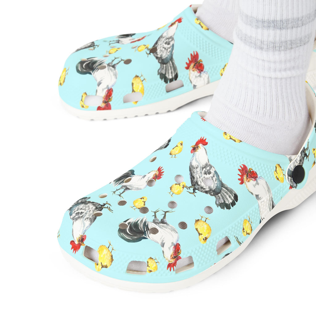 Chicken Print EVA Clogs – Farm Life Chicken Shoes, Backyard Chicken Slip-On, Homestead Comfort Clogs