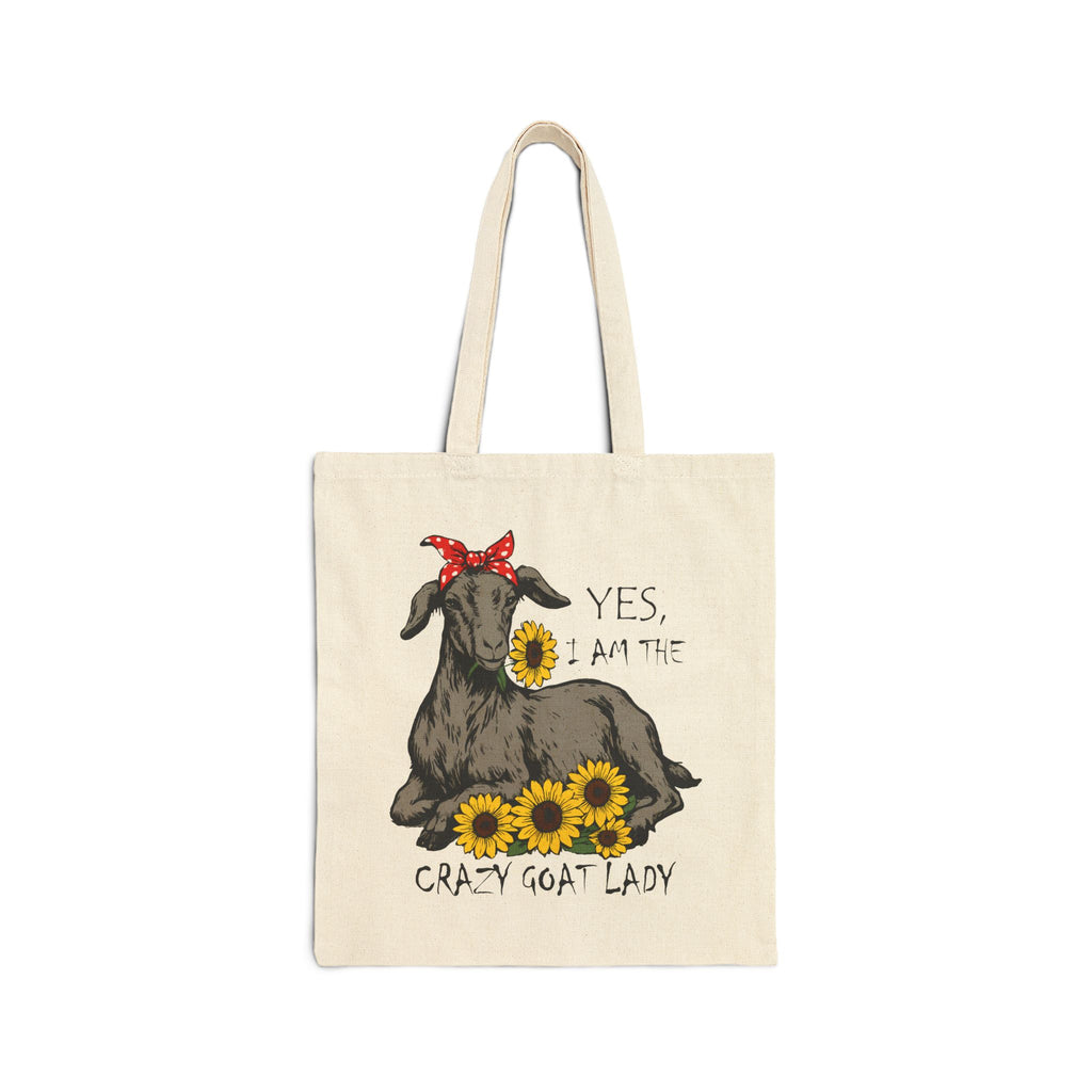Crazy Goat Lady Canvas Tote Bag – Sunflower Goat Mom Market Bag, Farmhouse Goat Lover Reusable Tote