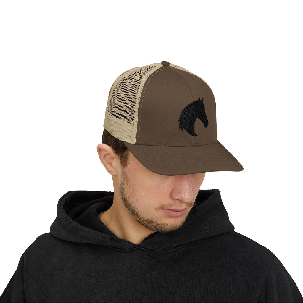 Horse Head Trucker Hat | Western Horse Silhouette Mesh Snapback Cap | Equestrian Ranch Hat | Rustic Farm Life Cowboy Cowgirl Horse Lover Hat