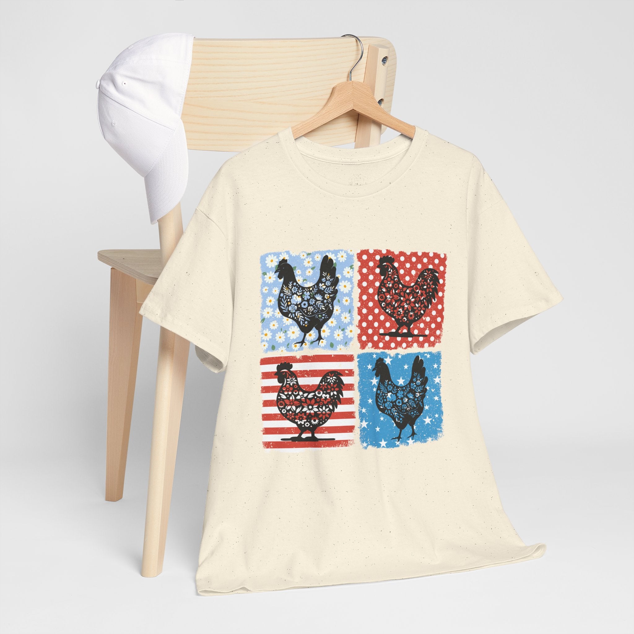 Patchwork Chicken Farm T-Shirt | Farmhouse Hen Graphic Tee | Patriotic Chicken Shirt | Country Homestead Apparel | Backyard Chicken Lover Gift