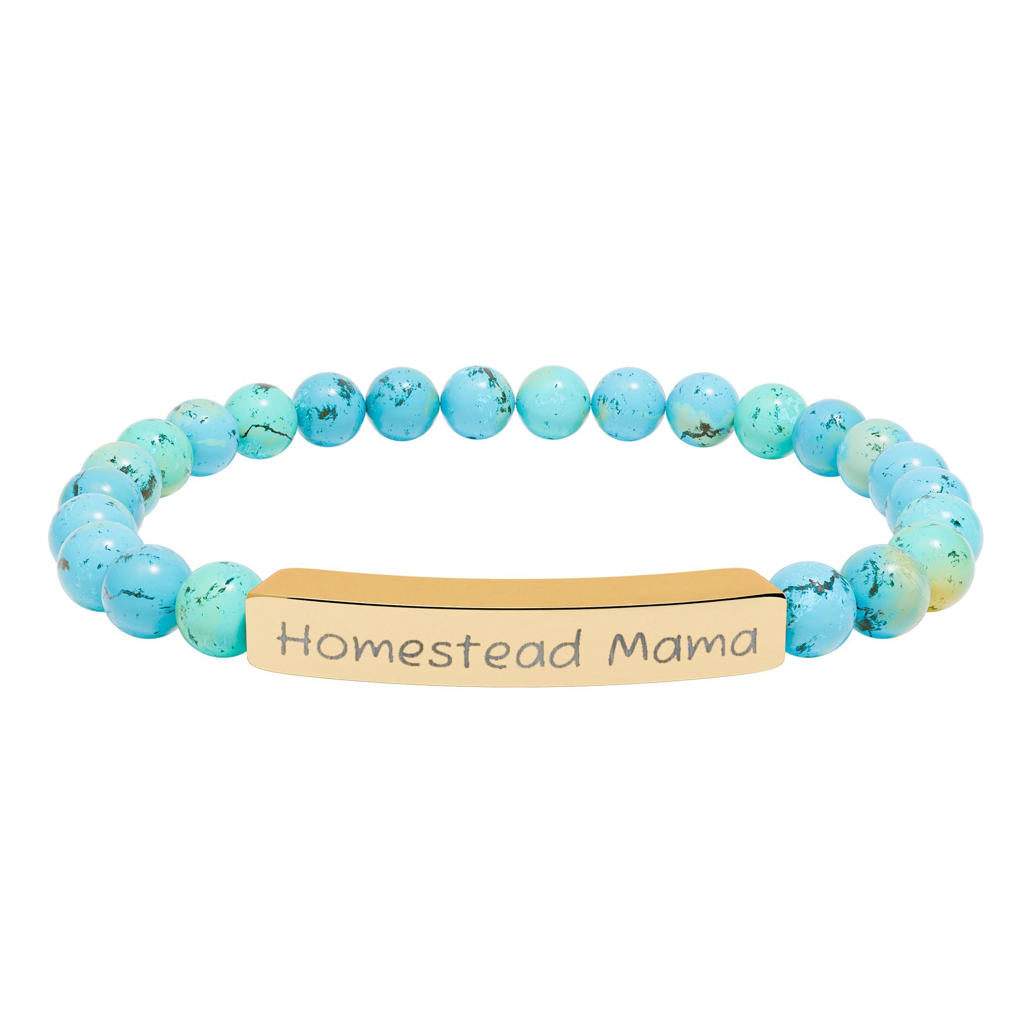 Homestead Mama Natural Stone Stretch Bracelet – Engraved Farmhouse Jewelry, Rustic Homesteader Gift, Farm Mom Bracelet