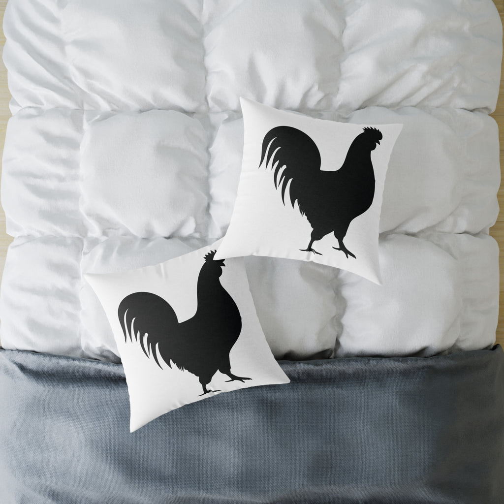 Farmhouse Rooster Silhouette Throw Pillow – Rustic Chicken Decor Cushion, Neutral Country Homestead Accent Pillow
