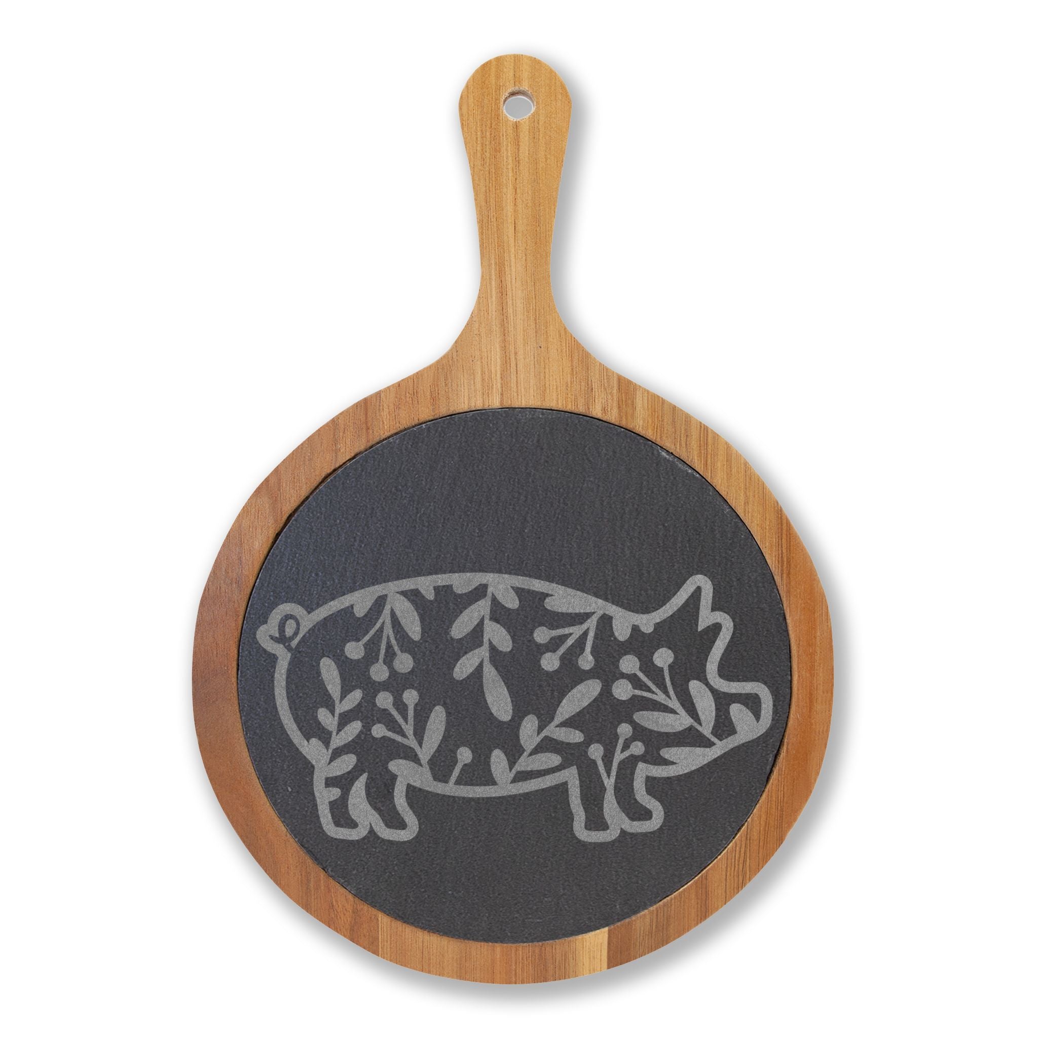 Floral Pig Engraved Charcuterie Board Set | Farmhouse Slate Cheese Board with Knives | Rustic Farm Kitchen Serving Board | Homestead Pig Lover Gift