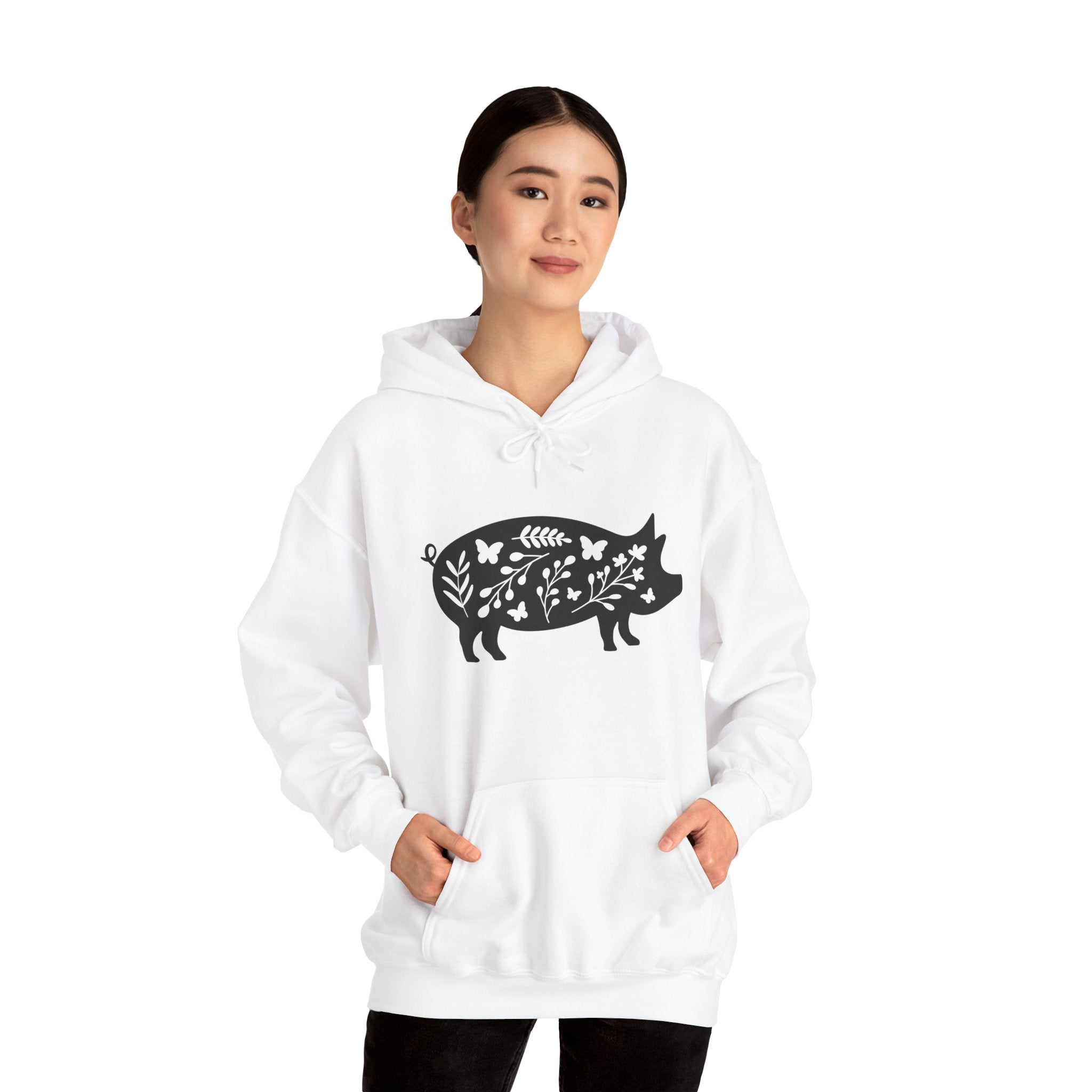 Floral Pig Silhouette Hoodie – Farm Life Sweatshirt, Pig Lover Pullover, Homestead Hoodie, Mini Pig Apparel, Farm Animal Hoodie, Country Living Unisex Hoodie