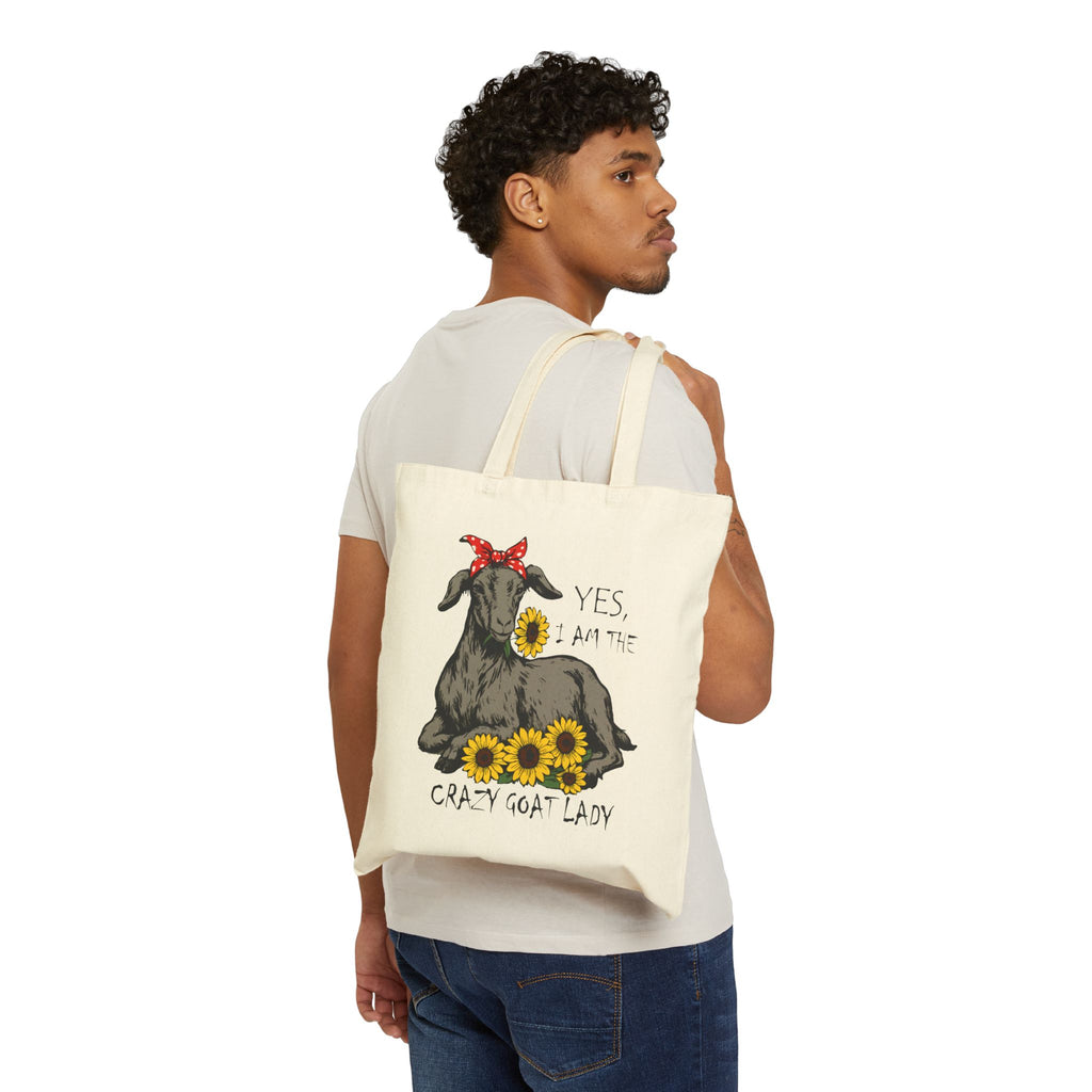 Crazy Goat Lady Canvas Tote Bag – Sunflower Goat Mom Market Bag, Farmhouse Goat Lover Reusable Tote