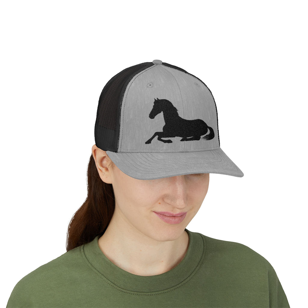 Resting Horse Trucker Hat | Laying Horse Silhouette Mesh Snapback Cap | Western Ranch Horse Lover Hat | Rustic Farm Life Cowboy Cowgirl Cap