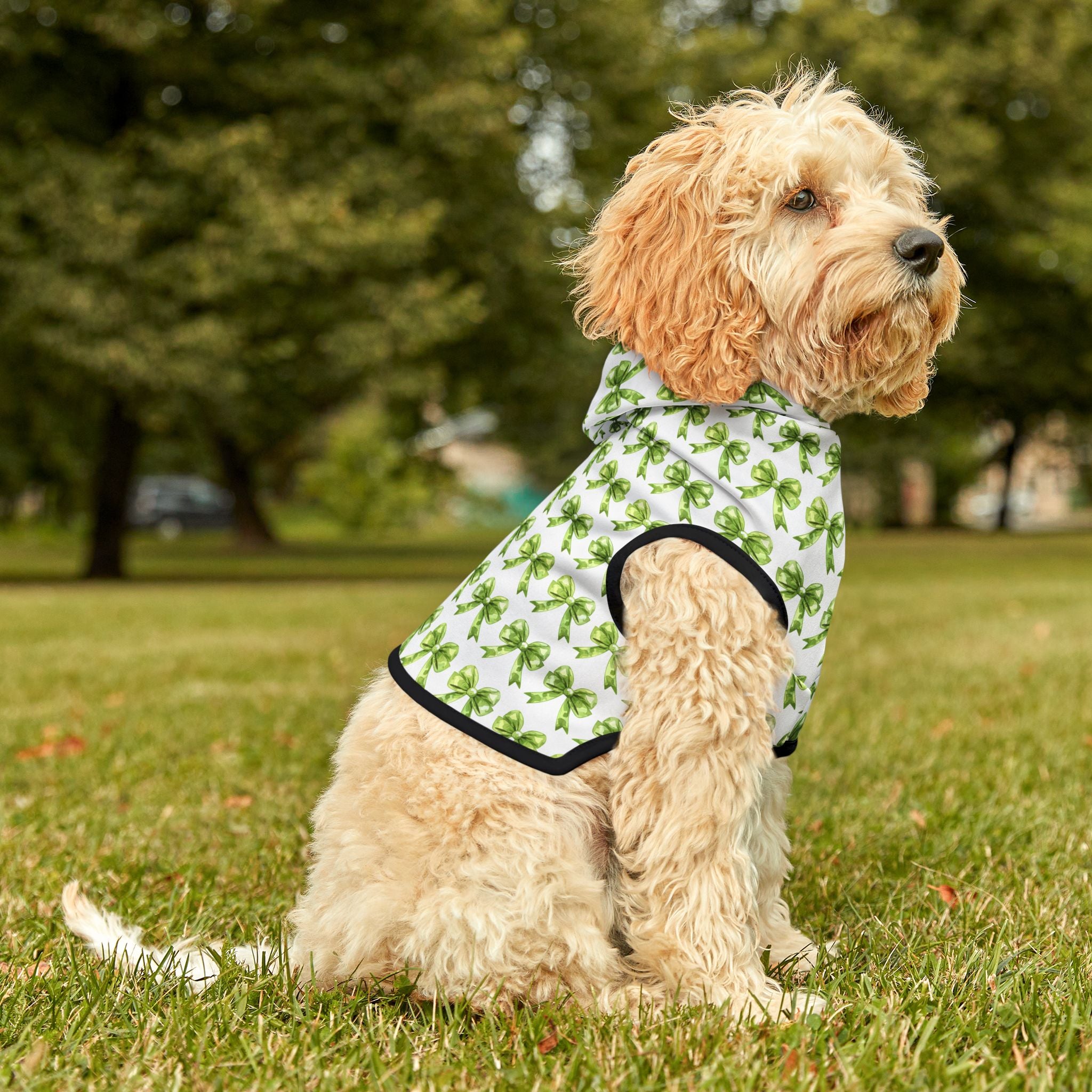 Green Coquette Bows Cute Pet Hoodie - Adorable Puppy Sweater, Small Dog Outfit, Furry Friend Gift, Pet Apparel, Animal Lover Present