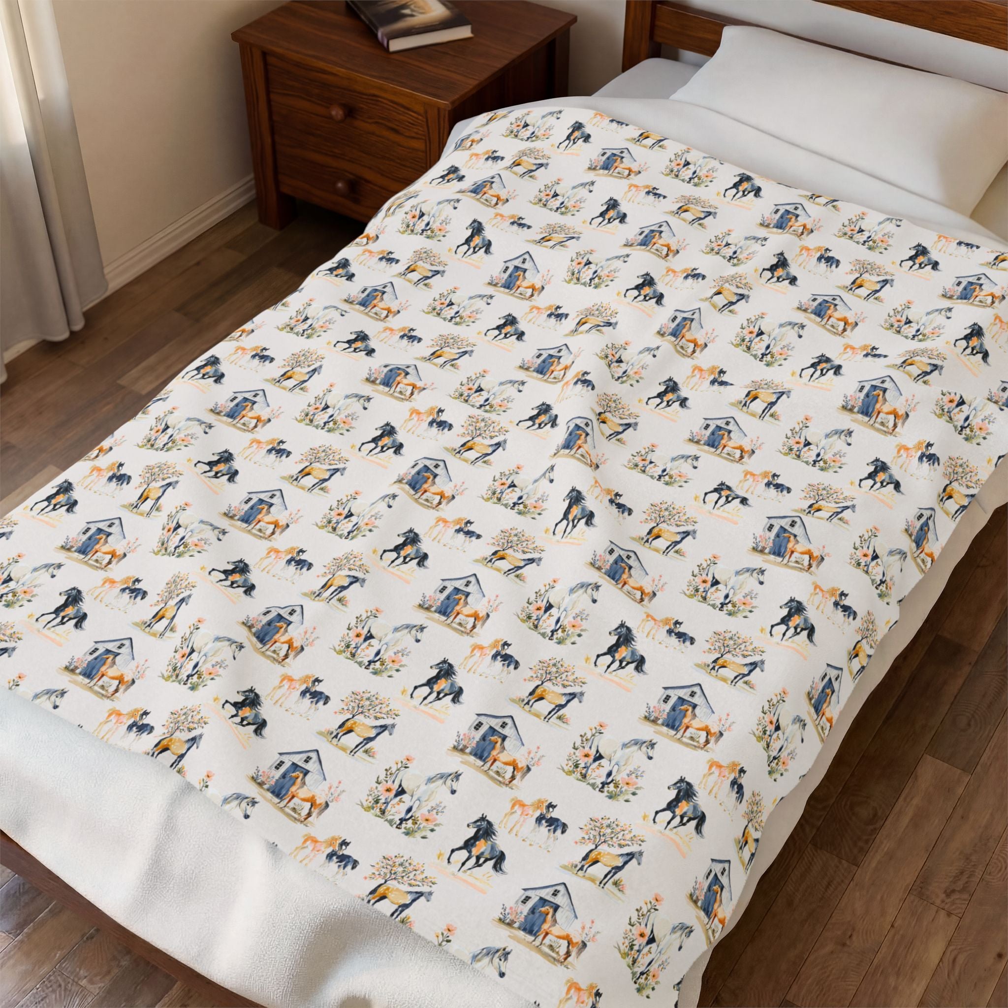 Western Cowboy Plush Blanket | Farm Animal Throw Blanket | Rustic Ranch Decor | Horse Cowboy Cottagecore Blanket | Cozy Western Bedding | Gumpert Homestead