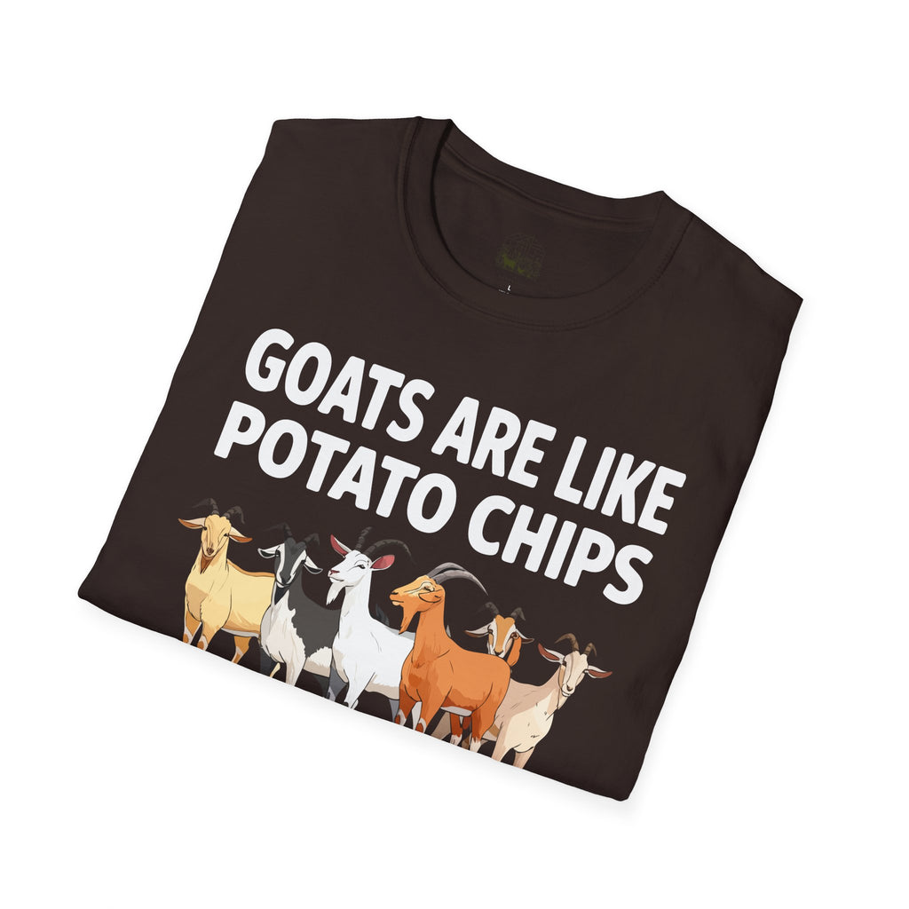 “Goats Are Like Potato Chips – You Can’t Have Just One” Funny Goat Lover Unisex T-Shirt | Farm Life Goat Tee