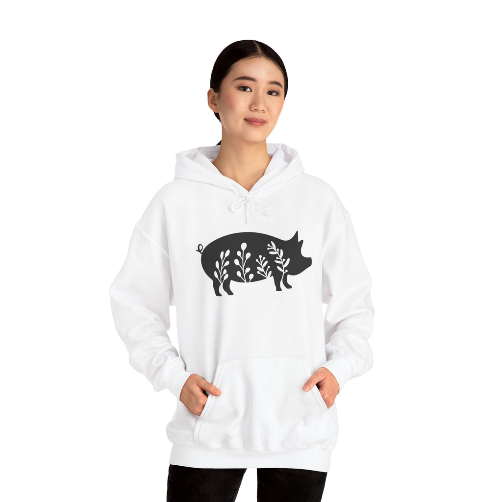 Floral Pig Silhouette Hoodie – Farm Life Sweatshirt, Pig Lover Pullover, Homestead Hoodie, Mini Pig Apparel, Farm Animal Hoodie, Country Living Unisex Hoodie