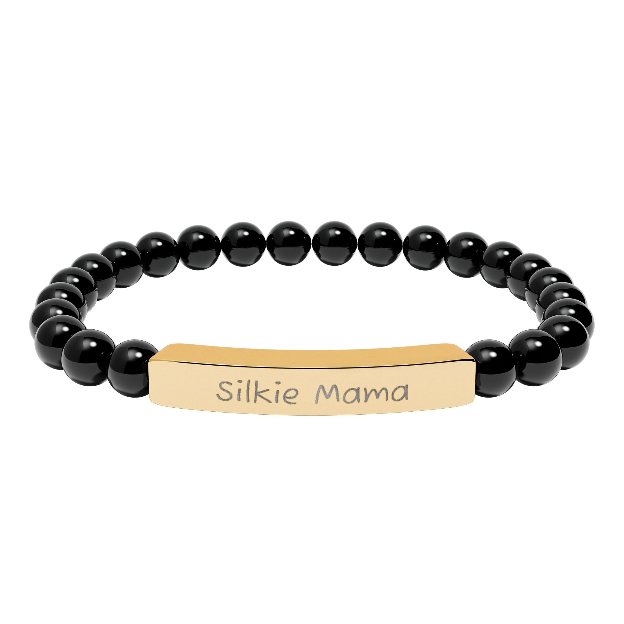 Silkie Mama Natural Stone Stretch Bracelet – Engraved Silkie Chicken Jewelry, Chicken Lover Gift, Rustic Homestead Bracelet