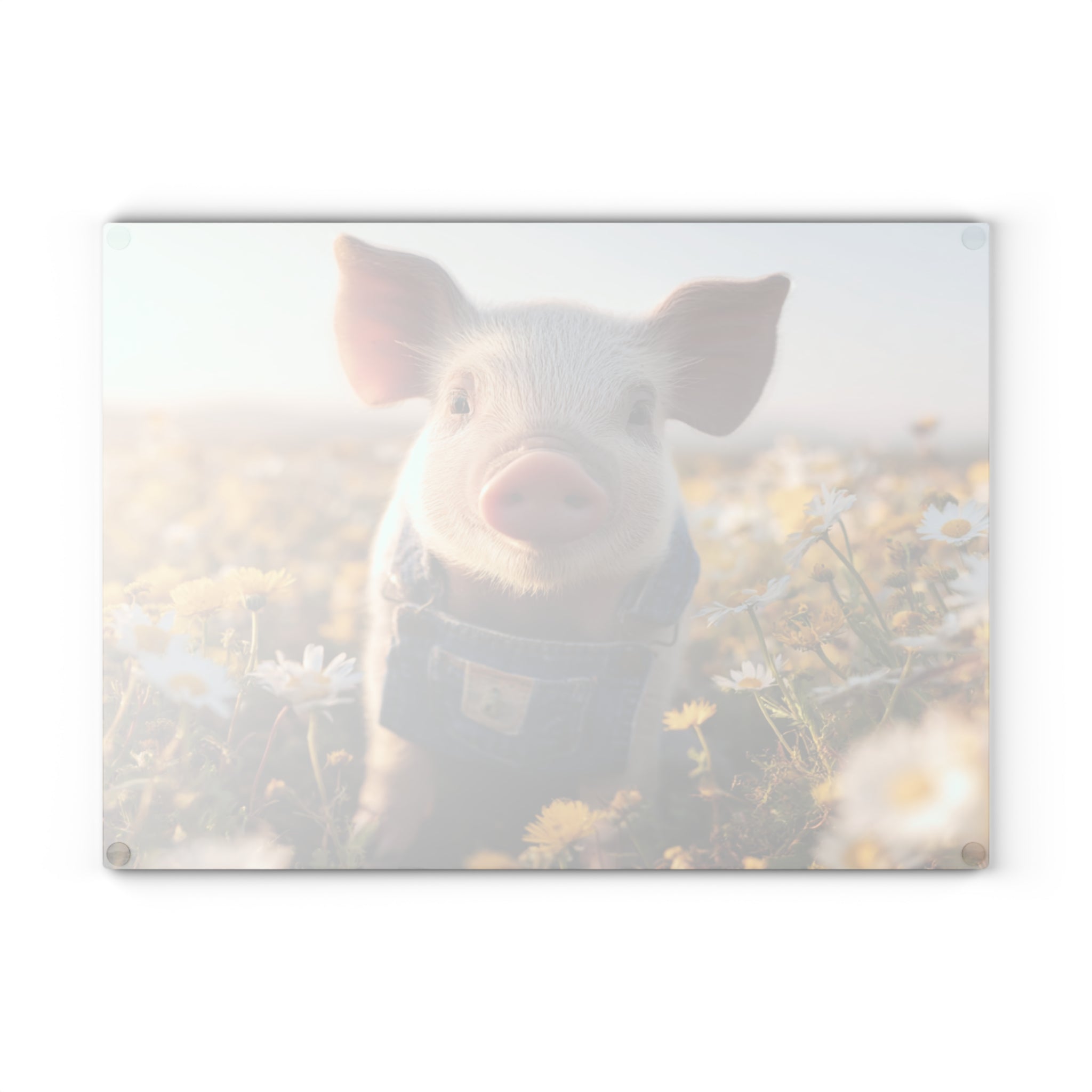 Piglet in Overalls Glass Cutting Board – Cute Farm Pig Kitchen Decor, Baby Pig Farmhouse Cutting Board, Country Homestead Kitchen Gift