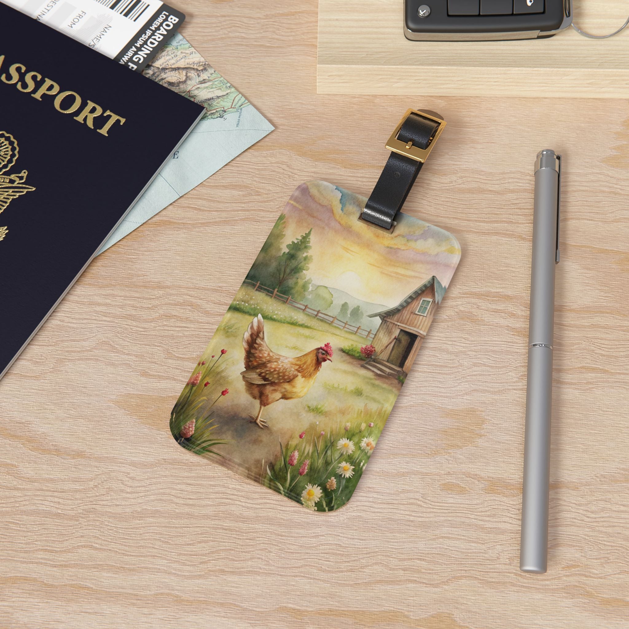 Farmhouse Chicken Luggage Tag | Rustic Rooster Travel Accessory | Cottagecore Chicken Suitcase Tag | Country Bag Identifier | Gumpert Homestead
