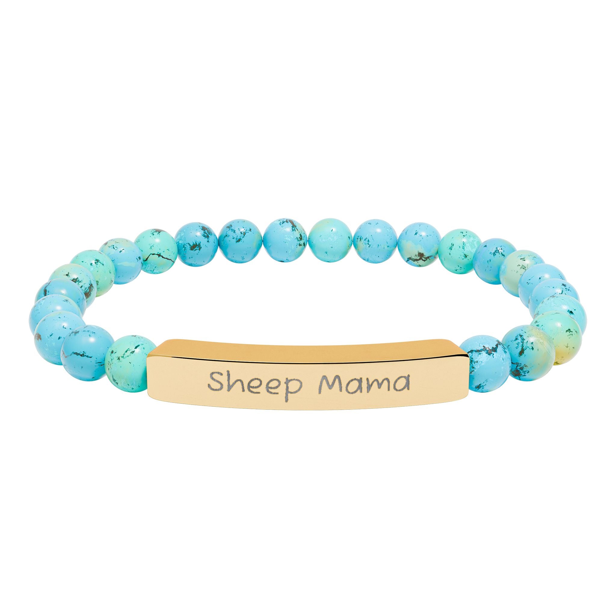 Sheep Mama Natural Stone Stretch Bracelet – Engraved Sheep Lover Jewelry, Farm Mom Gift, Rustic Homestead Bracelet
