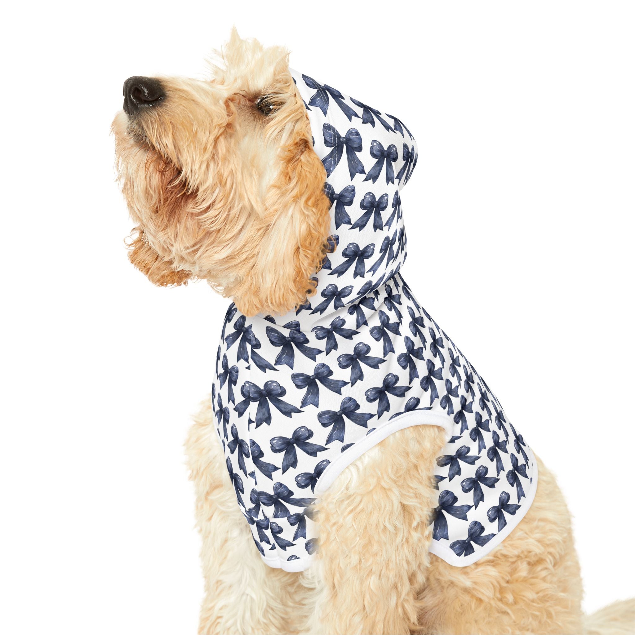 Navy Coquette Bows Cute Pet Hoodie - Adorable Puppy Sweater, Small Dog Outfit, Furry Friend Gift, Pet Apparel, Animal Lover Present