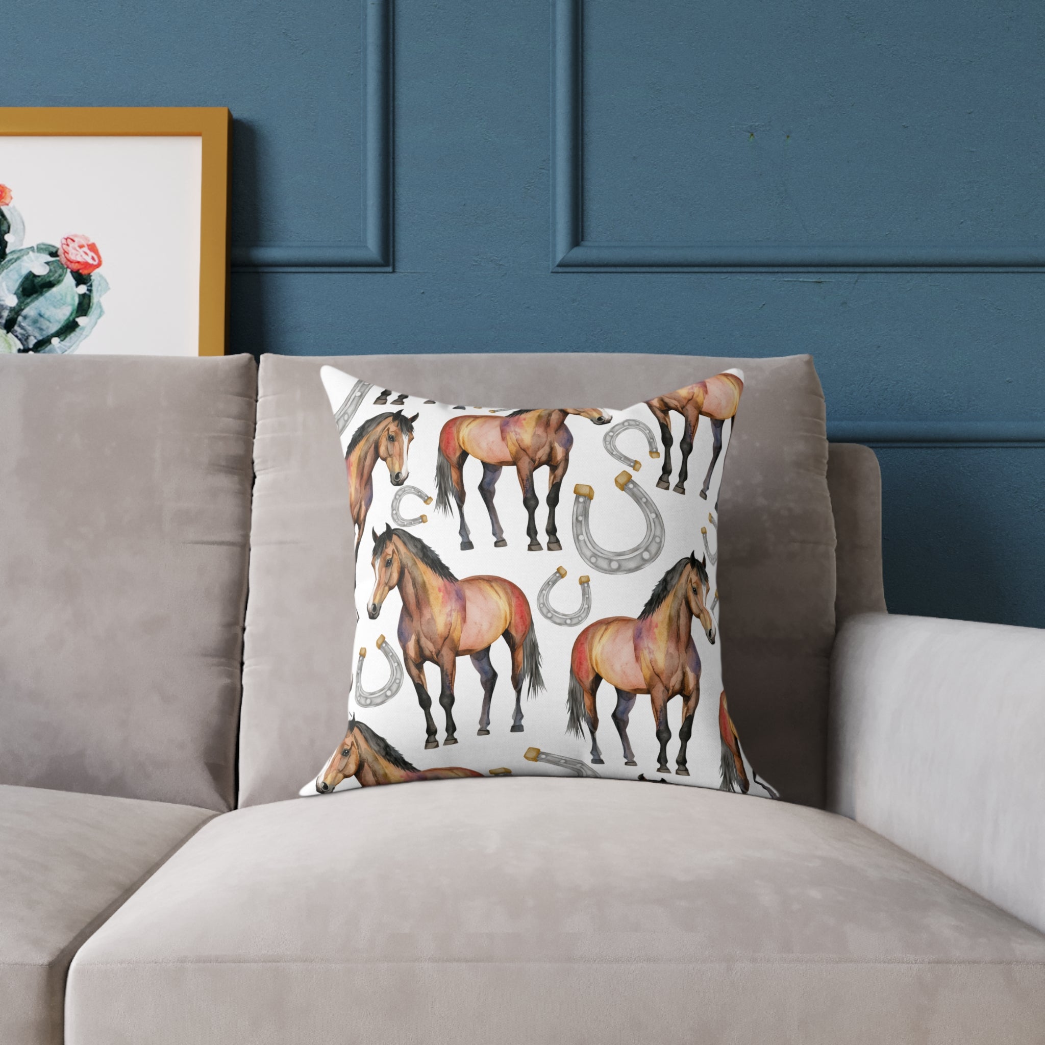 Watercolor Horse Throw Pillow | Equestrian Accent Pillow | Farmhouse Horse Decor Cushion | Rustic Western Horse Home Decor | Gumpert Homestead