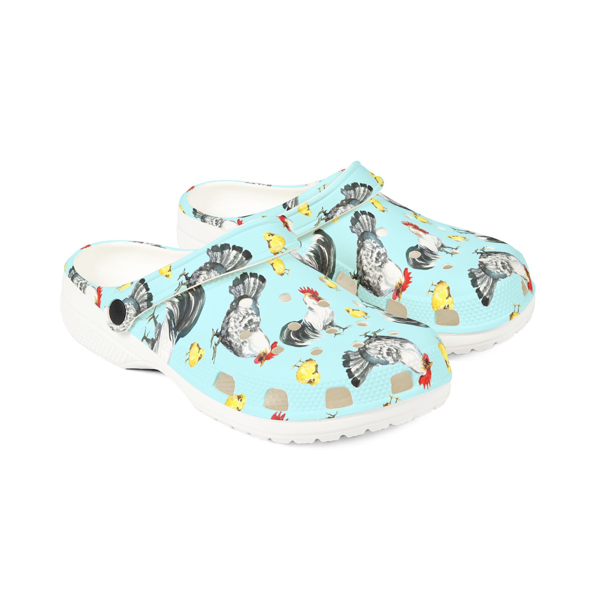 Chicken Print EVA Clogs – Farm Life Chicken Shoes, Backyard Chicken Slip-On, Homestead Comfort Clogs