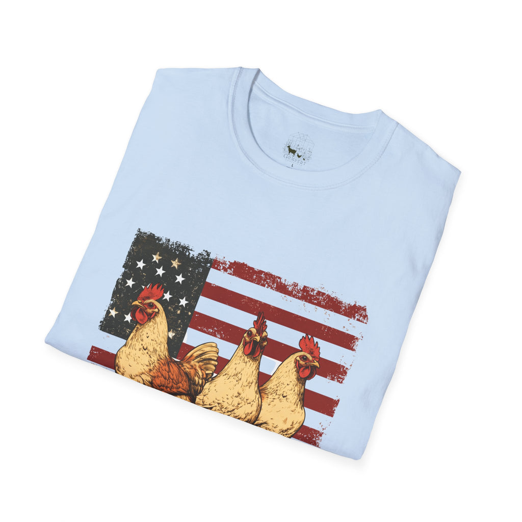 American Flag Chickens T-Shirt – American Flag Hen Shirt, Farm Life Tee, 4th of July Chicken Shirt, Backyard Chicken Keeper Gift, Homestead Farm Apparel