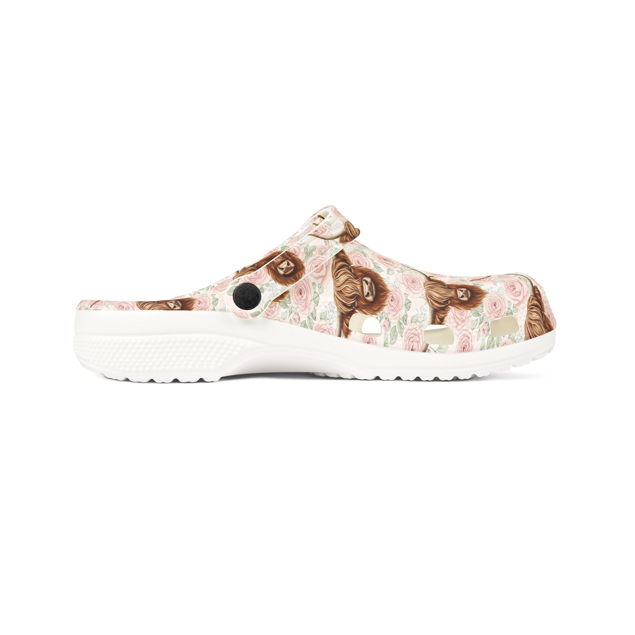 Blush Roses Highland Cow Clogs – Cottagecore Floral Farm Slip-On Shoes