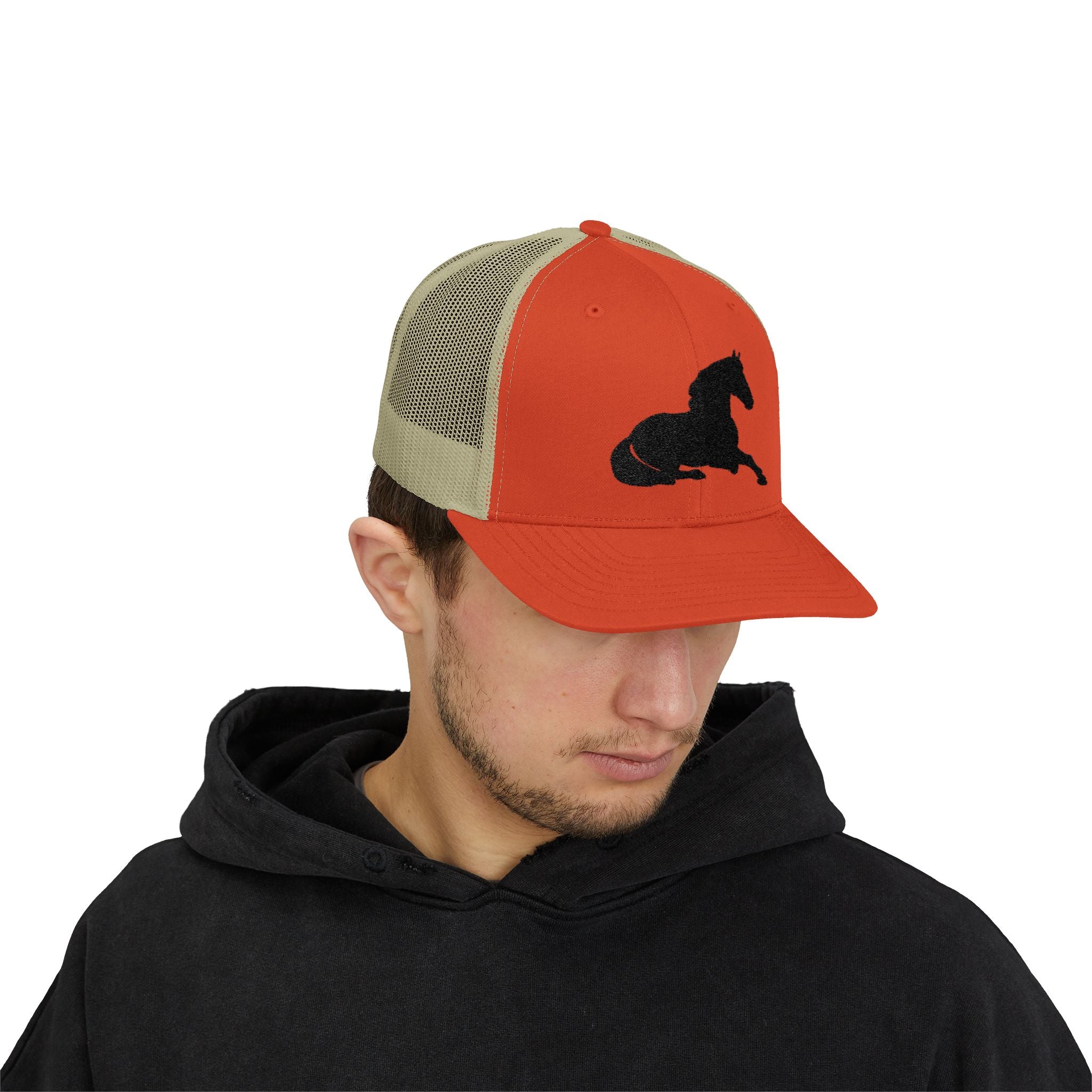 Resting Horse Trucker Hat | Laying Horse Silhouette Mesh Snapback Cap | Western Ranch Horse Lover Hat | Rustic Farm Life Cowboy Cowgirl Cap