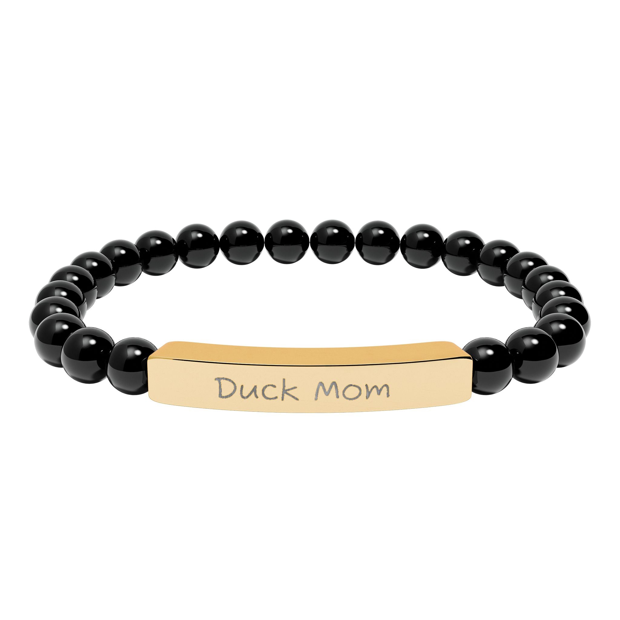 Duck Mom Natural Stone Stretch Bracelet – Engraved Duck Lover Jewelry, Farm Mom Gift, Rustic Homestead Bracelet