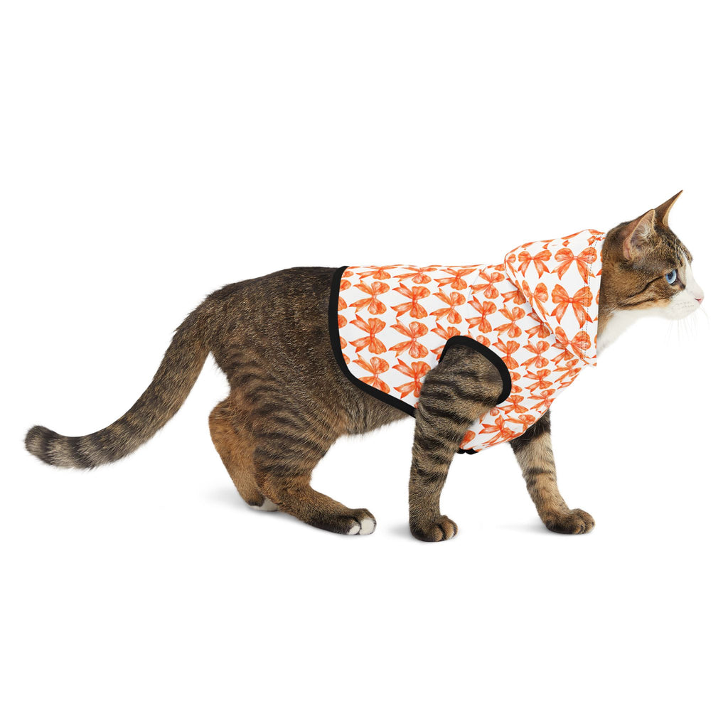 Orange Coquette Bows Cute Pet Hoodie - Adorable Puppy Sweater, Small Dog Outfit, Furry Friend Gift, Pet Apparel, Animal Lover Present