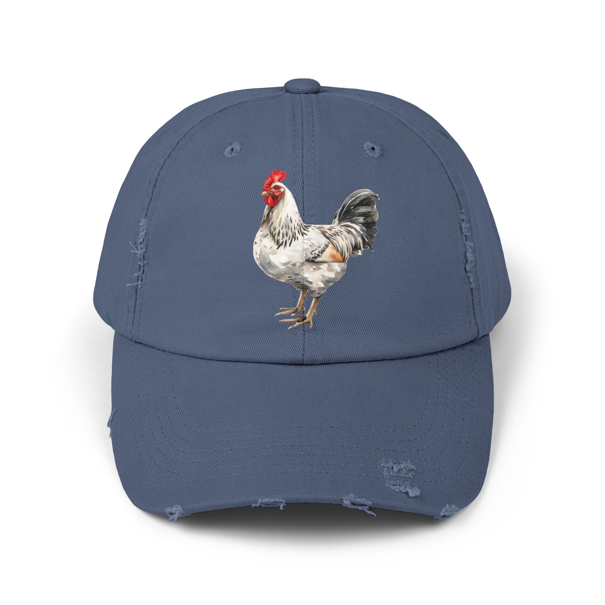 Speckled White Rooster Distressed Baseball Cap – Light Sussex Style Chicken Hat, Vintage Farm Rooster Cap, Backyard Chicken Keeper Gift