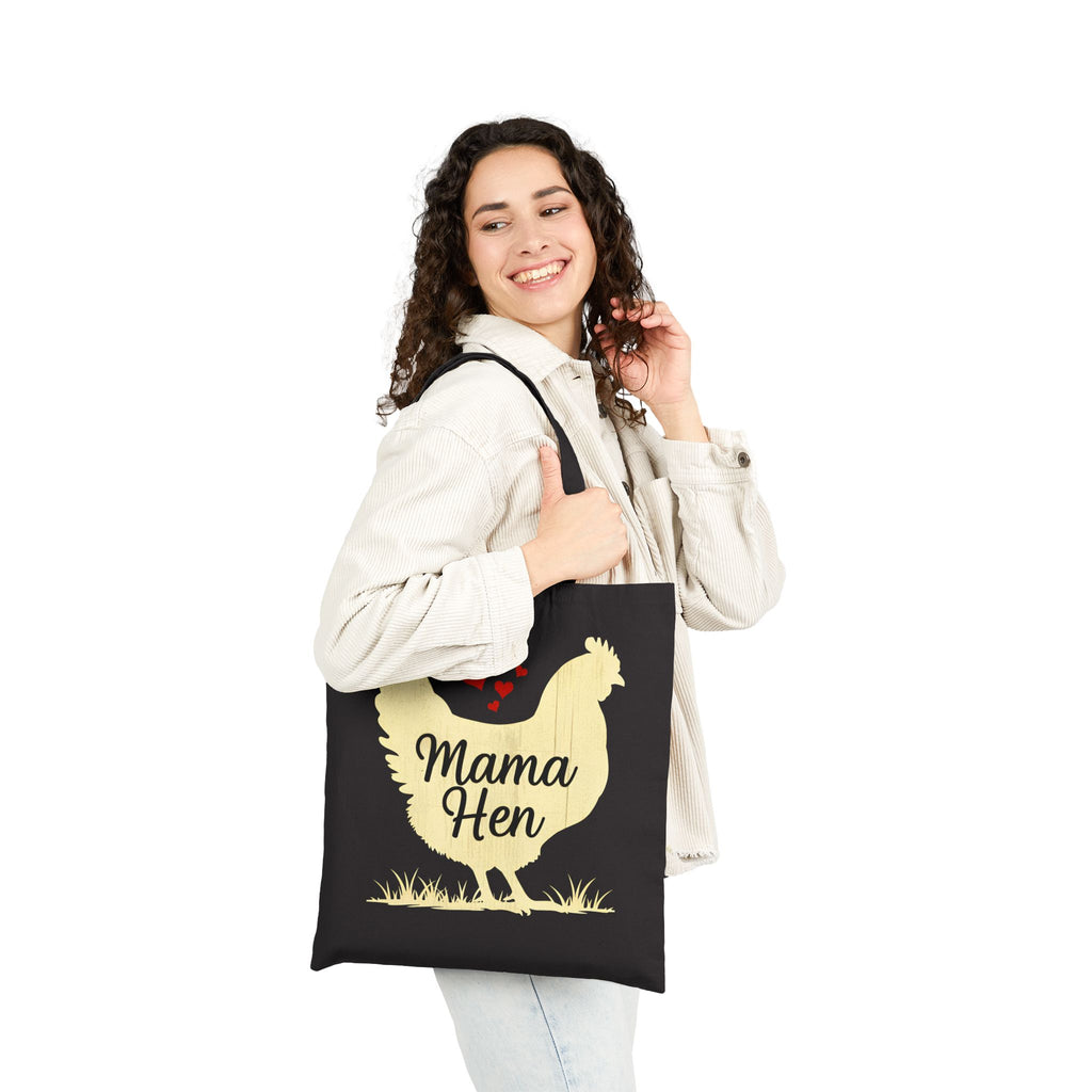 Mama Hen Canvas Tote Bag – Chicken Mom Market Bag, Farmhouse Chicken Lover Tote, Reusable Homestead Shopping Bag