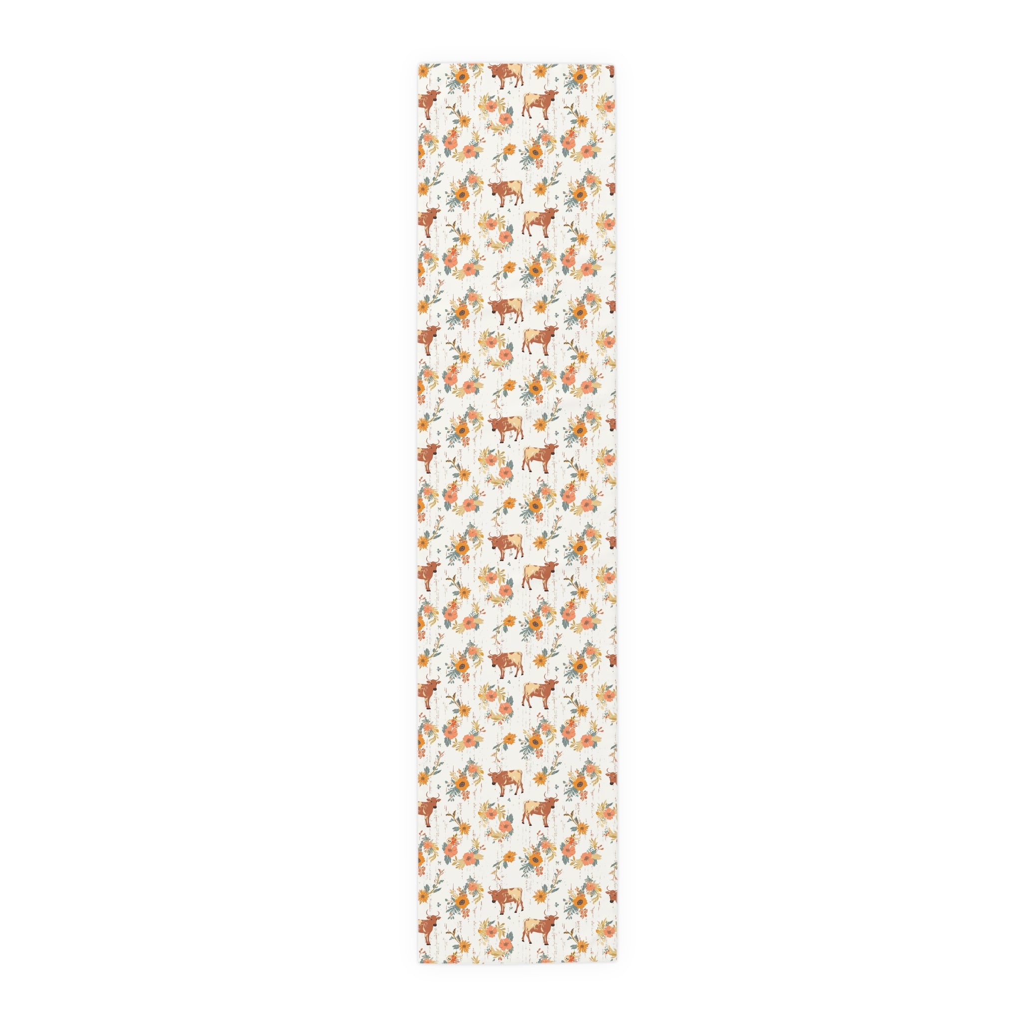 Floral Cow Farmhouse Table Runner | Cottagecore Country Dining Table Decor | Rustic Farm Animal Table Linen | Homestead Kitchen Runner