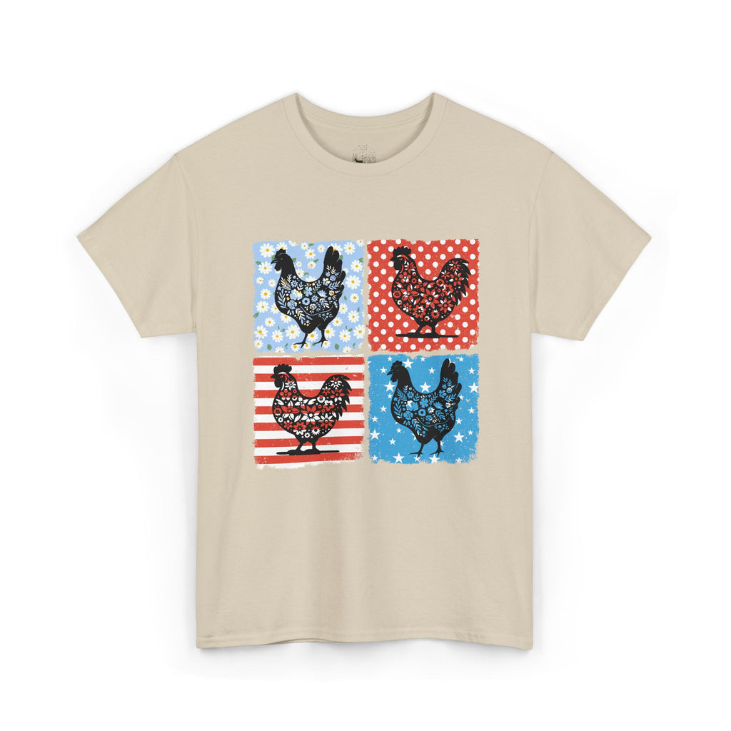 Patchwork Chicken Farm T-Shirt | Farmhouse Hen Graphic Tee | Patriotic Chicken Shirt | Country Homestead Apparel | Backyard Chicken Lover Gift