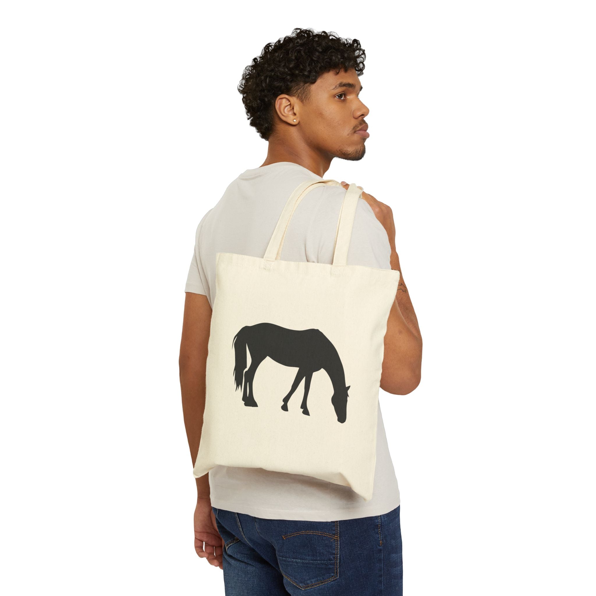 Horse Silhouette Canvas Tote Bag | Equestrian Farm Tote | Minimalist Horse Lover Market Bag | Rustic Farmhouse Country Tote