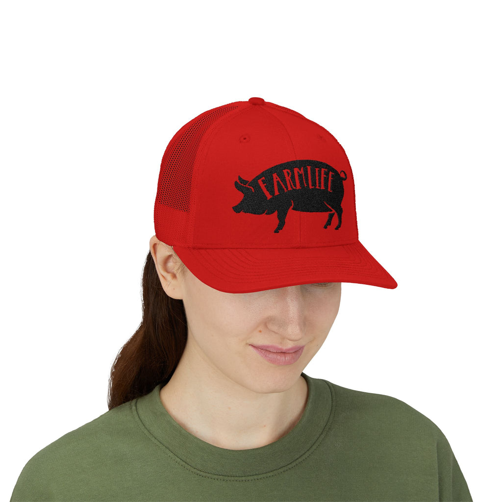 Farm Life Pig Snapback Trucker Hat – Rustic Farm Trucker Cap, Homestead Hat, Pig Lover Farm Cap, Country Lifestyle Mesh Hat