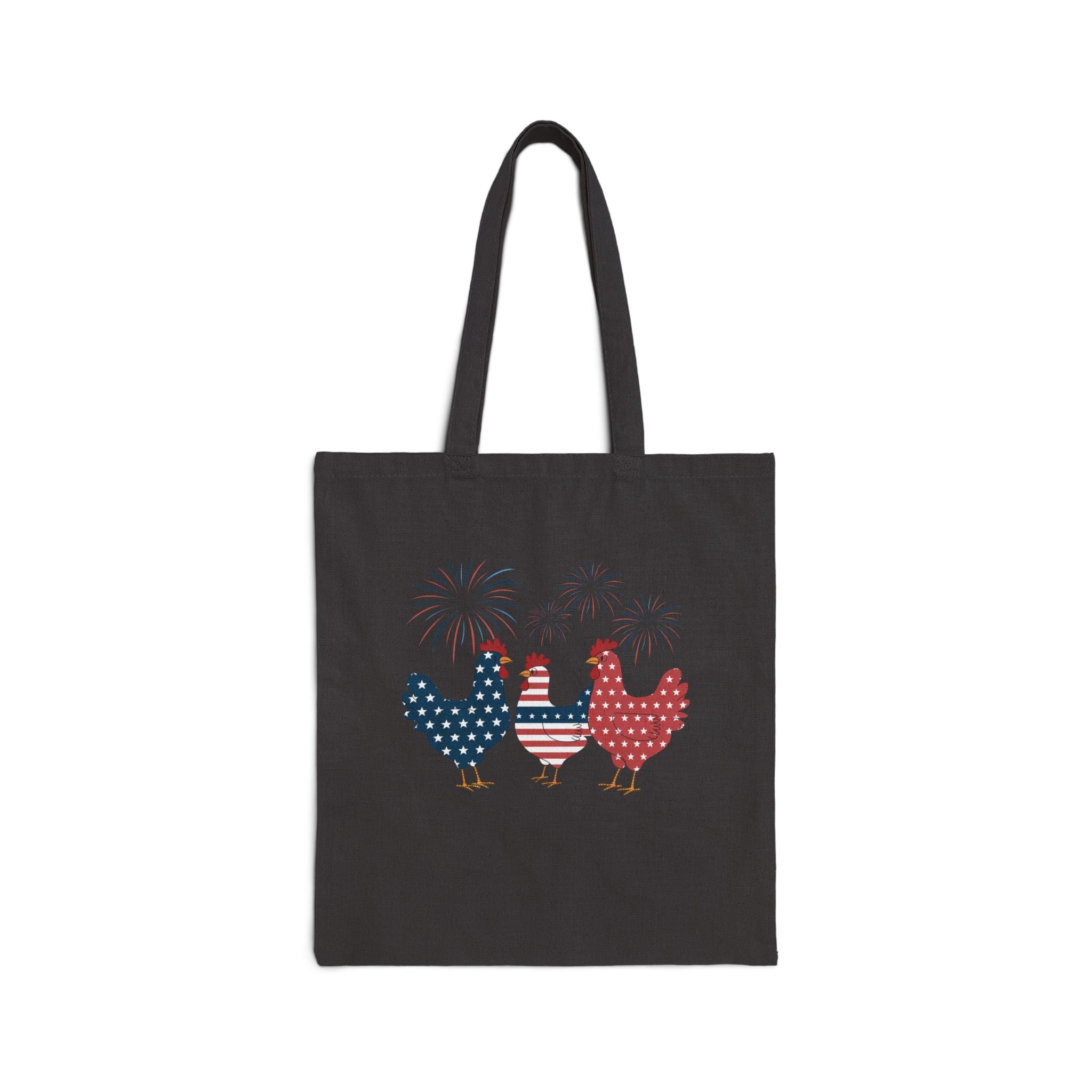 Patriotic Chicken Tote Bag – Red White Blue Farm Hen Canvas Bag, Fourth of July Chicken Market Tote, Farmhouse Country Reusable Shopping Bag, Homestead Farm Gift