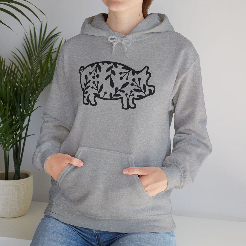 Floral Pig Silhouette Hoodie – Farm Life Sweatshirt, Pig Lover Pullover, Homestead Hoodie, Mini Pig Apparel, Farm Animal Hoodie, Country Living Unisex Hoodie