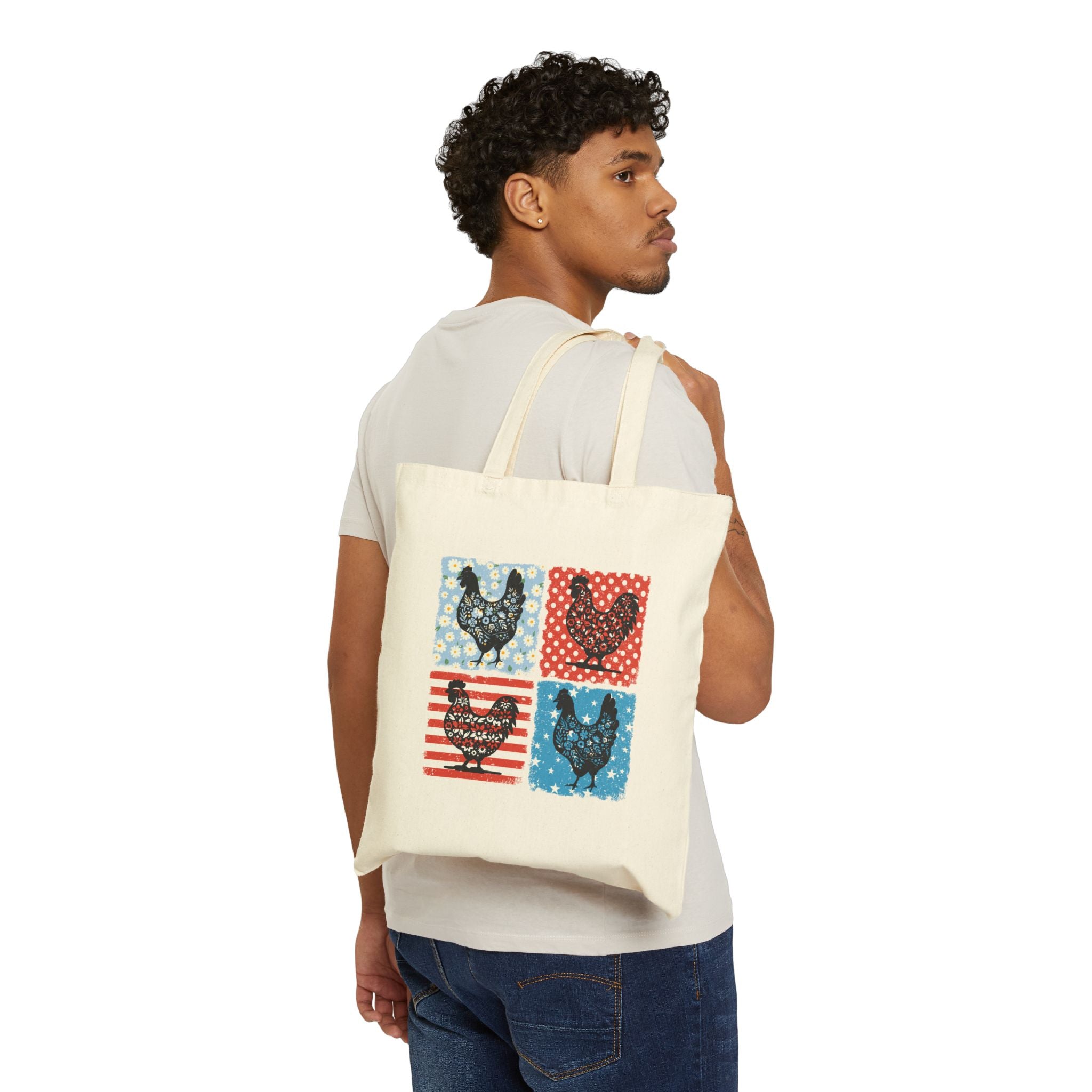 Patchwork Chicken Tote Bag – Farmhouse Chicken Canvas Bag, Cottagecore Hen Market Tote, Reusable Homestead Shopping Bag, Chicken Lover Gift, Country Farm Tote