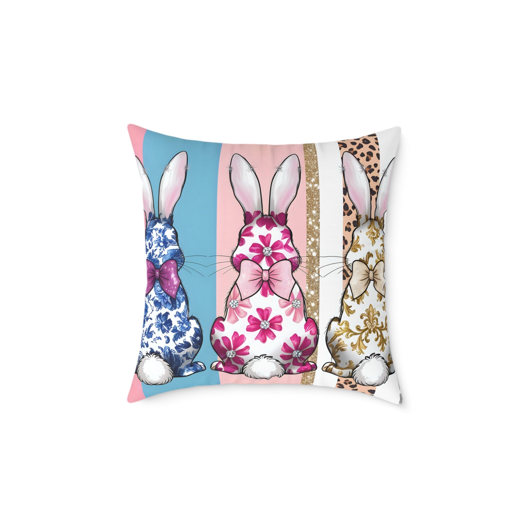 Pink Bunny Trio Throw Pillow | Cottagecore Rabbit Decor Cushion | Farmhouse Easter Bunny Accent Pillow | Cute Spring Home Decor | Gumpert Homestead