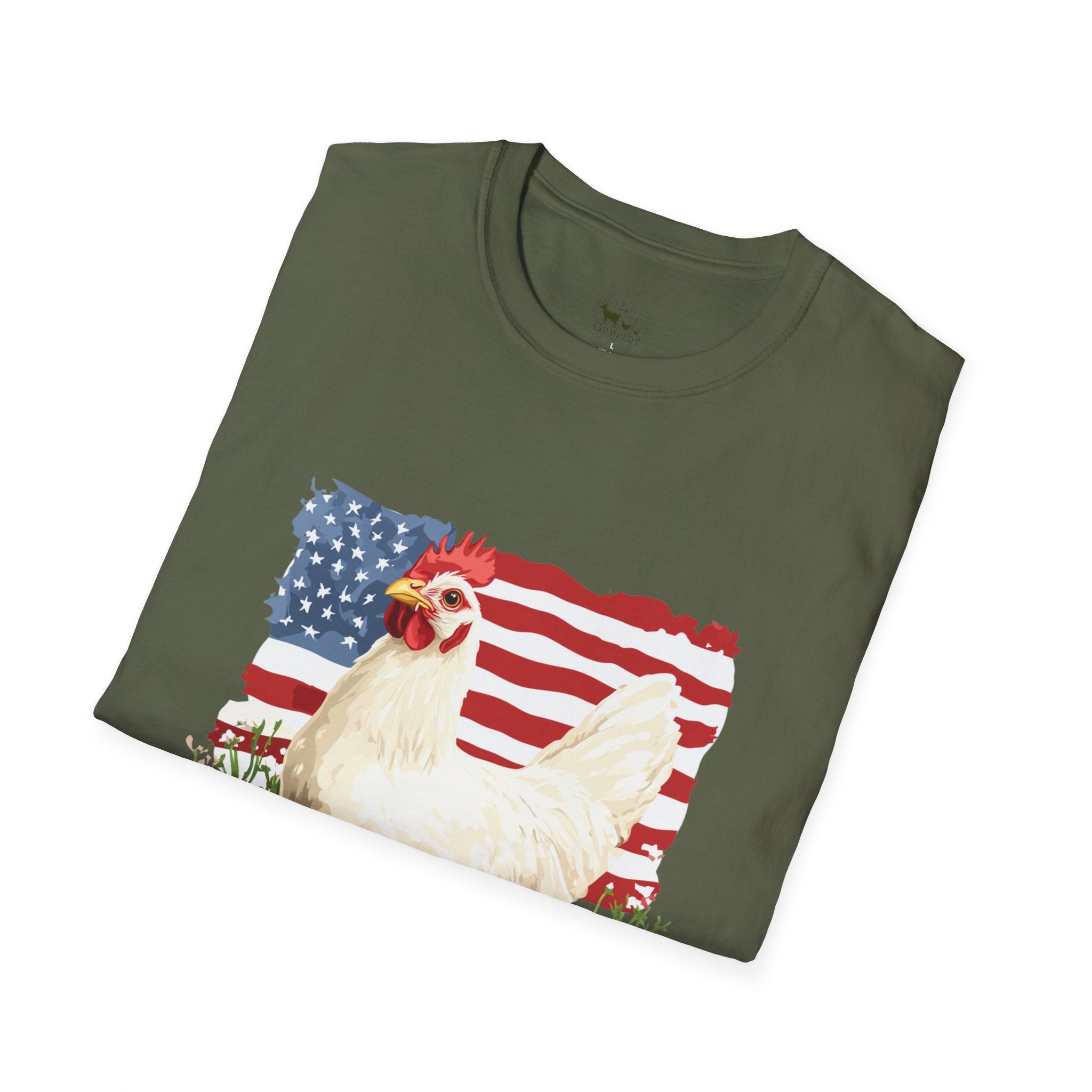 Patriotic Chicken T-Shirt – American Flag Hen Shirt, Farm Life Tee, 4th of July Chicken Shirt, Backyard Chicken Keeper Gift, Homestead Farm Apparel