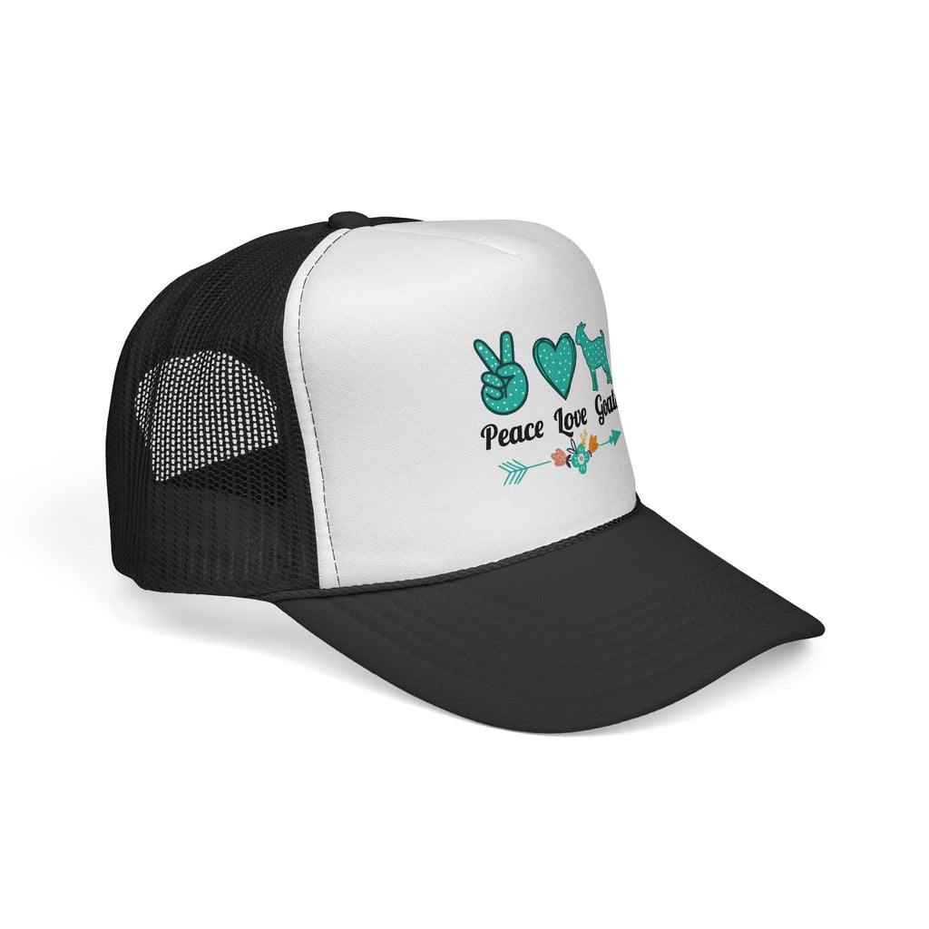 Peace Love Goats Trucker Hat – Goat Mom Hat, Farm Life Snapback, Homestead Goat Lover Cap