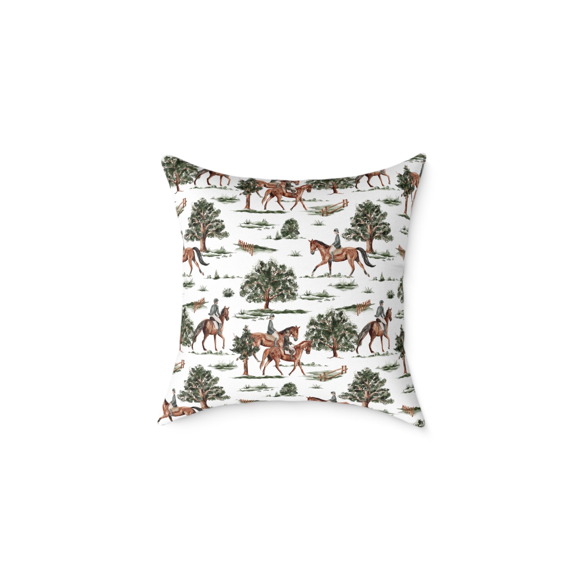 Equestrian Toile Throw Pillow | Farmhouse Horse Accent Pillow | Rustic Riding Scene Decor Cushion | Cottagecore Horse Home Decor | Gumpert Homestead