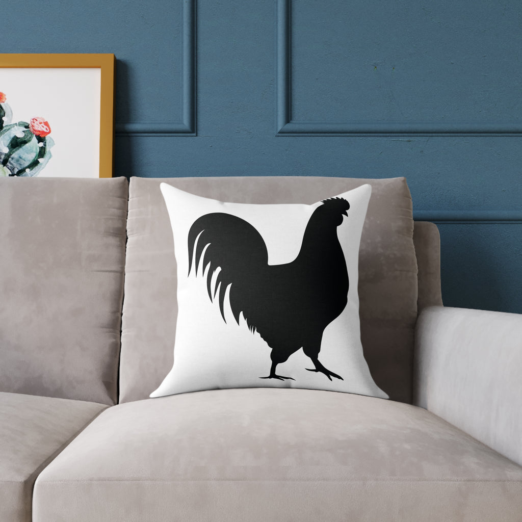 Farmhouse Rooster Silhouette Throw Pillow – Rustic Chicken Decor Cushion, Neutral Country Homestead Accent Pillow