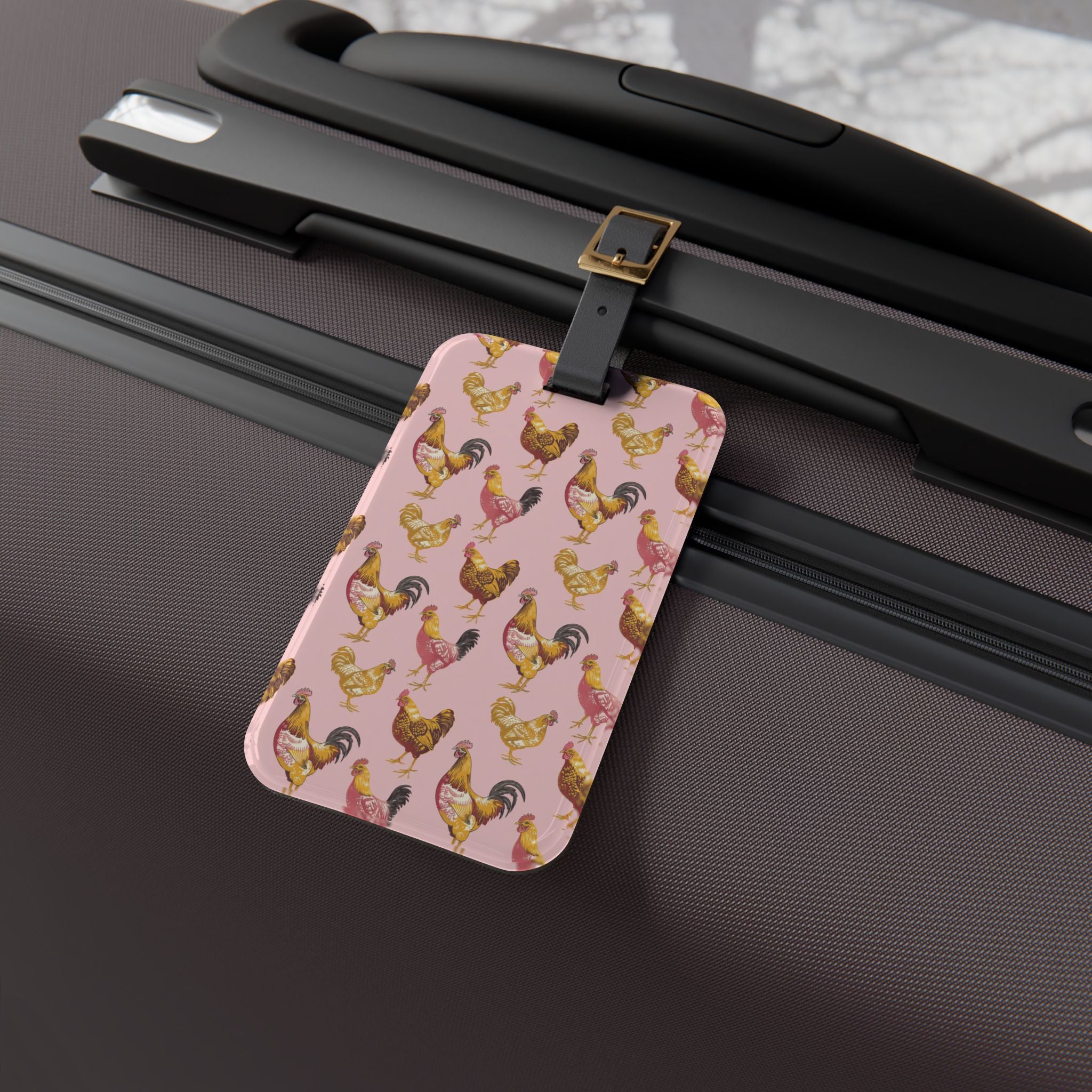 Pink Chicken Luggage Tag | Farmhouse Rooster Travel Accessory | Cute Poultry Suitcase Tag | Cottagecore Bag Identifier | Gumpert Homestead