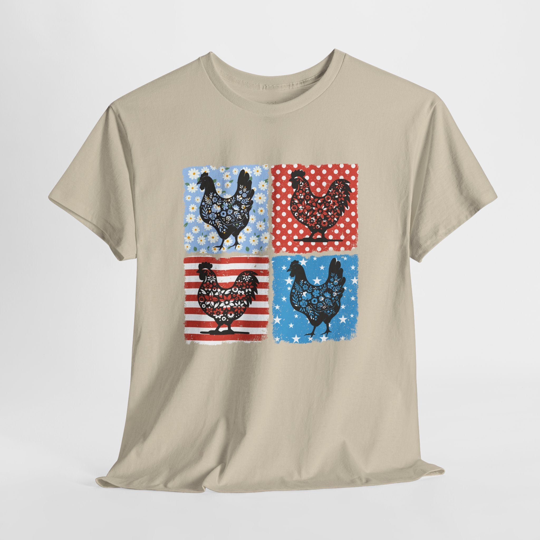 Patchwork Chicken Farm T-Shirt | Farmhouse Hen Graphic Tee | Patriotic Chicken Shirt | Country Homestead Apparel | Backyard Chicken Lover Gift