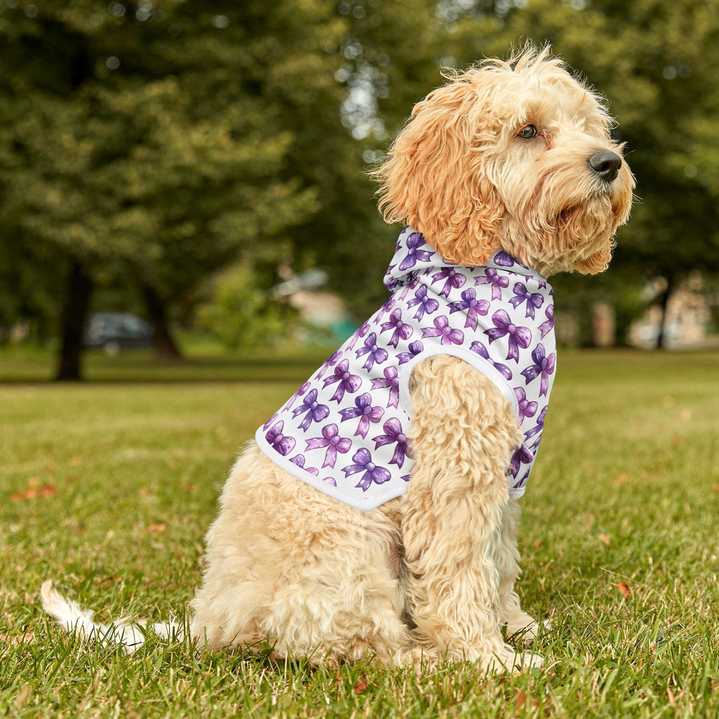 Purple Coquette Bows Cute Pet Hoodie - Adorable Puppy Sweater, Small Dog Outfit, Furry Friend Gift, Pet Apparel, Animal Lover Present